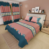 Juego de Sabanas Brisa de Primavera Azul y Rosado Para Cama Queen 160 X 190 Cm de Flores - SABANAS | Bylmo
