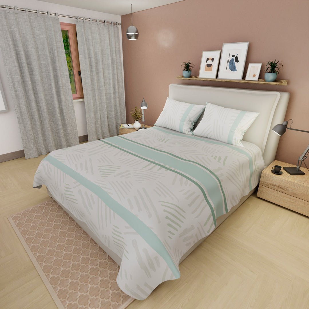 Juego de Sabanas Horizonte Verde Para Cama Doble 140 X 190 Cm 250 Hilos de Lineas - SABANAS | Bylmo