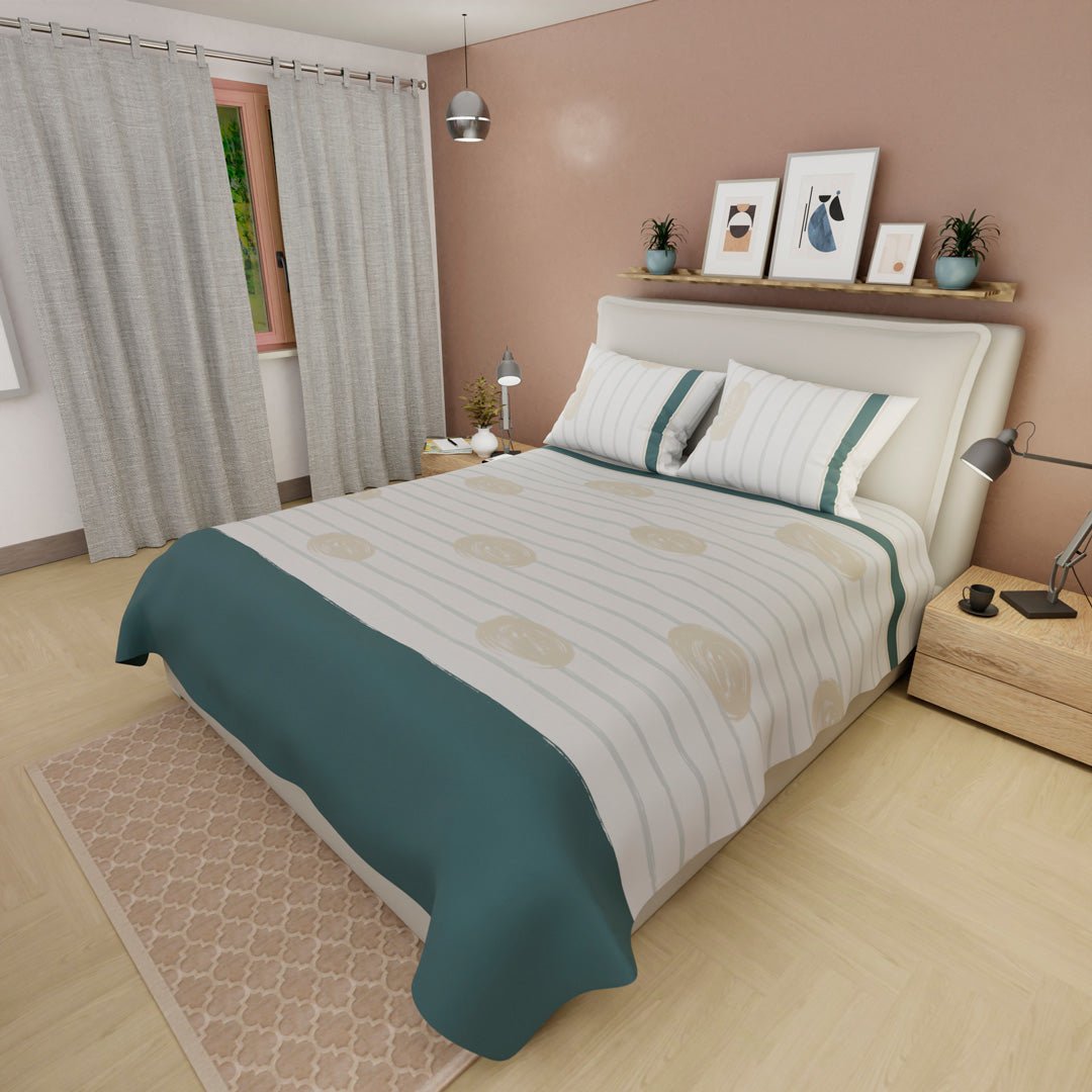 Juego de Sabanas Aurora Blanco y Verde Para Cama Doble 140 X 190 Cm 250 Hilos de Lineas - SABANAS | Bylmo