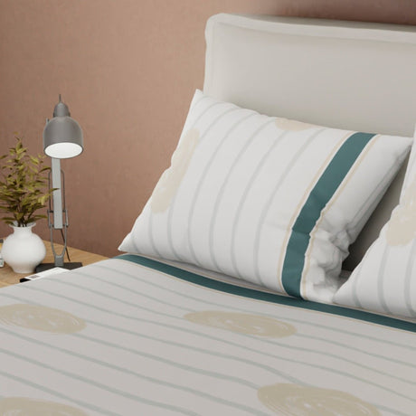 Juego de Sabanas Aurora Blanco y Verde Para Cama Doble 140 X 190 Cm 250 Hilos de Lineas - SABANAS | Bylmo
