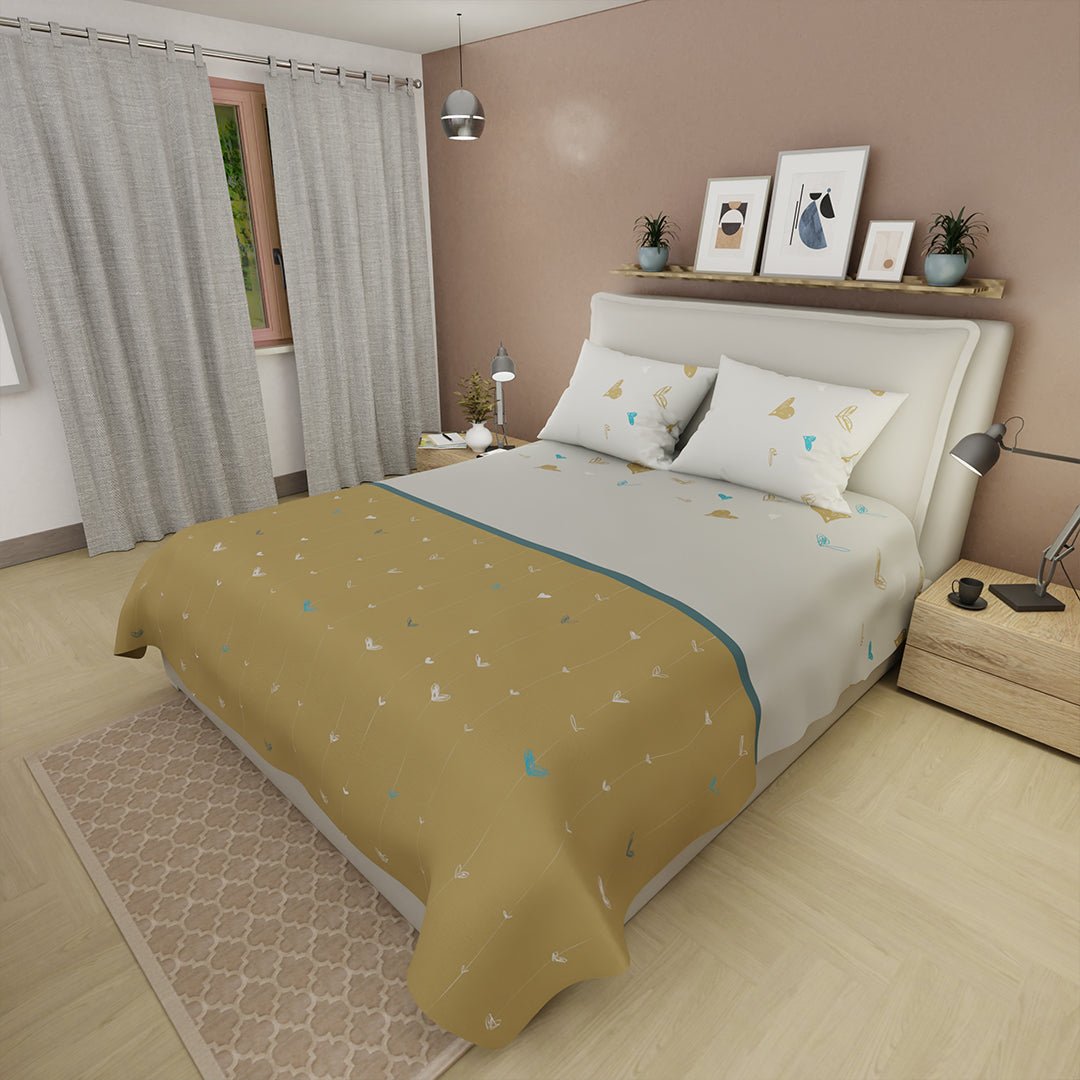 Juego de Sabanas Lazos de Amor Amarillo y Blanco Para Cama Queen 160 X 190 Cm 180 Hilos de Corazones - SABANAS | Bylmo