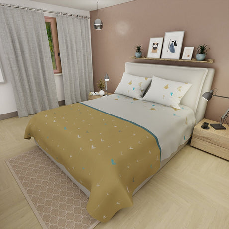 Juego de Sabanas Lazos de Amor Amarillo y Blanco Para Cama Queen 160 X 190 Cm 180 Hilos de Corazones - SABANAS | Bylmo