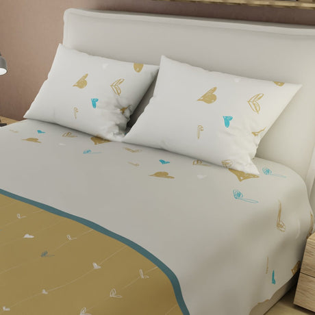 Juego de Sabanas Lazos de Amor Amarillo y Blanco Para Cama Queen 160 X 190 Cm 180 Hilos de Corazones - SABANAS | Bylmo