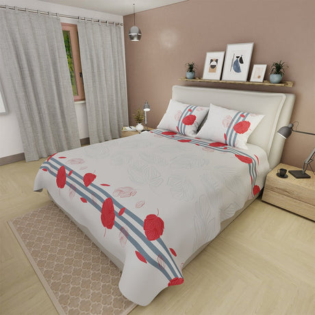 Juego de Sabanas Emoción Delicada Blanco y Rojo Para Cama Queen 160 X 190 Cm 180 Hilos de Hojas - SABANAS | Bylmo