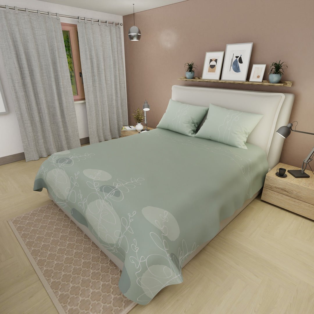 Juego de Sabanas Calma Verde Para Cama King 200 X 200 Cm 250 Hilos de Hojas - SABANAS | Bylmo