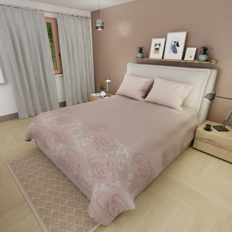 Juego de Sabanas Tranquilidad Floral Rosa Para Cama King 200 X 200 Cm 250 Hilos de Hojas Y Flores - SABANAS | Bylmo