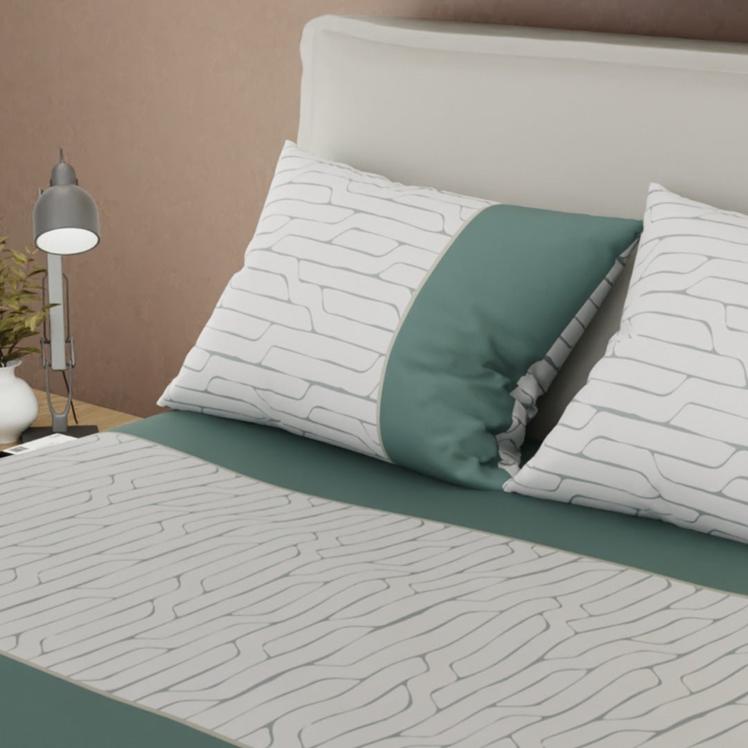 Juego de Sabanas Cauce de Líneas Verde Azul y Blanco Para Cama King 200 X 200 Cm 250 Hilos de Lineas - SABANAS | Bylmo