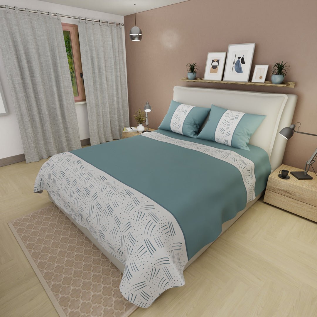 Juego de Sabanas Horizonte Artiko y Blanco Para Cama Doble 140 X 190 Cm 250 Hilos de Lineas - SABANAS | Bylmo