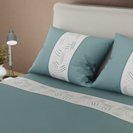 Juego de Sabanas Horizonte Artiko y Blanco Para Cama Doble 140 X 190 Cm 250 Hilos de Lineas - SABANAS | Bylmo