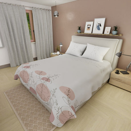 Juego de Sabanas Caricia Botánica Gris Para Cama Doble 140 X 190 Cm 250 Hilos de Hojas - SABANAS | Bylmo