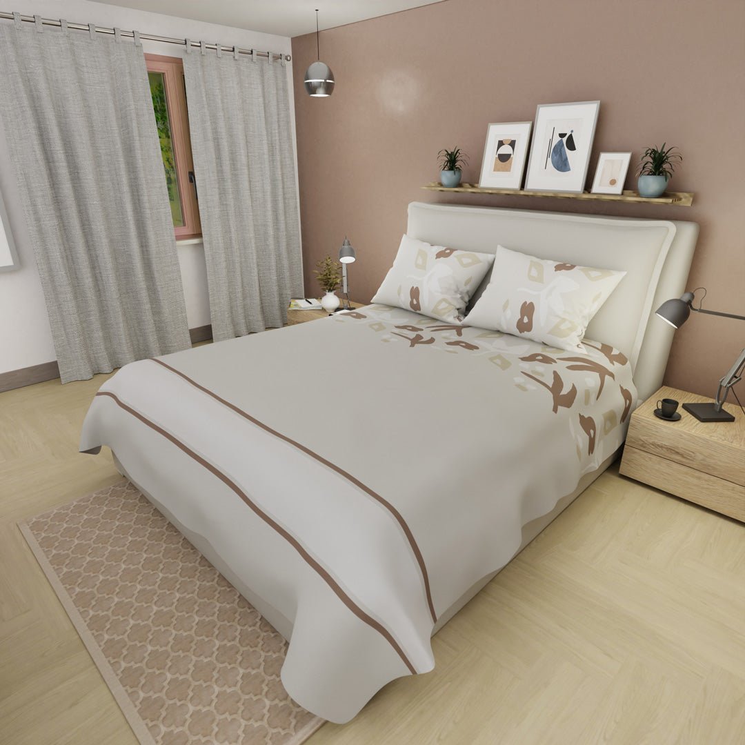 Juego de Sabanas Dulce Abstracción Beige Para Cama Doble 140 X 190 Cm 250 Hilos de Pajaros - SABANAS | Bylmo