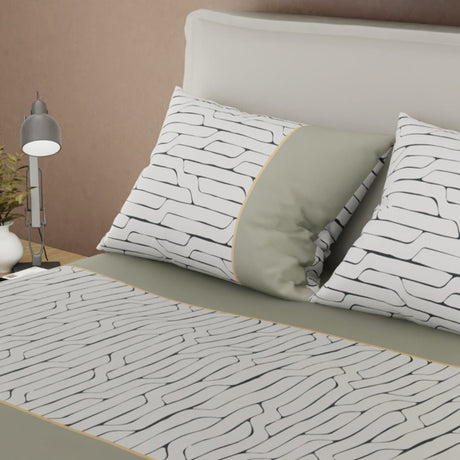 Juego de Sabanas Cauce de Líneas Gris y Blanco Para Cama Doble 140 X 190 Cm 250 Hilos de Lineas - SABANAS | Bylmo