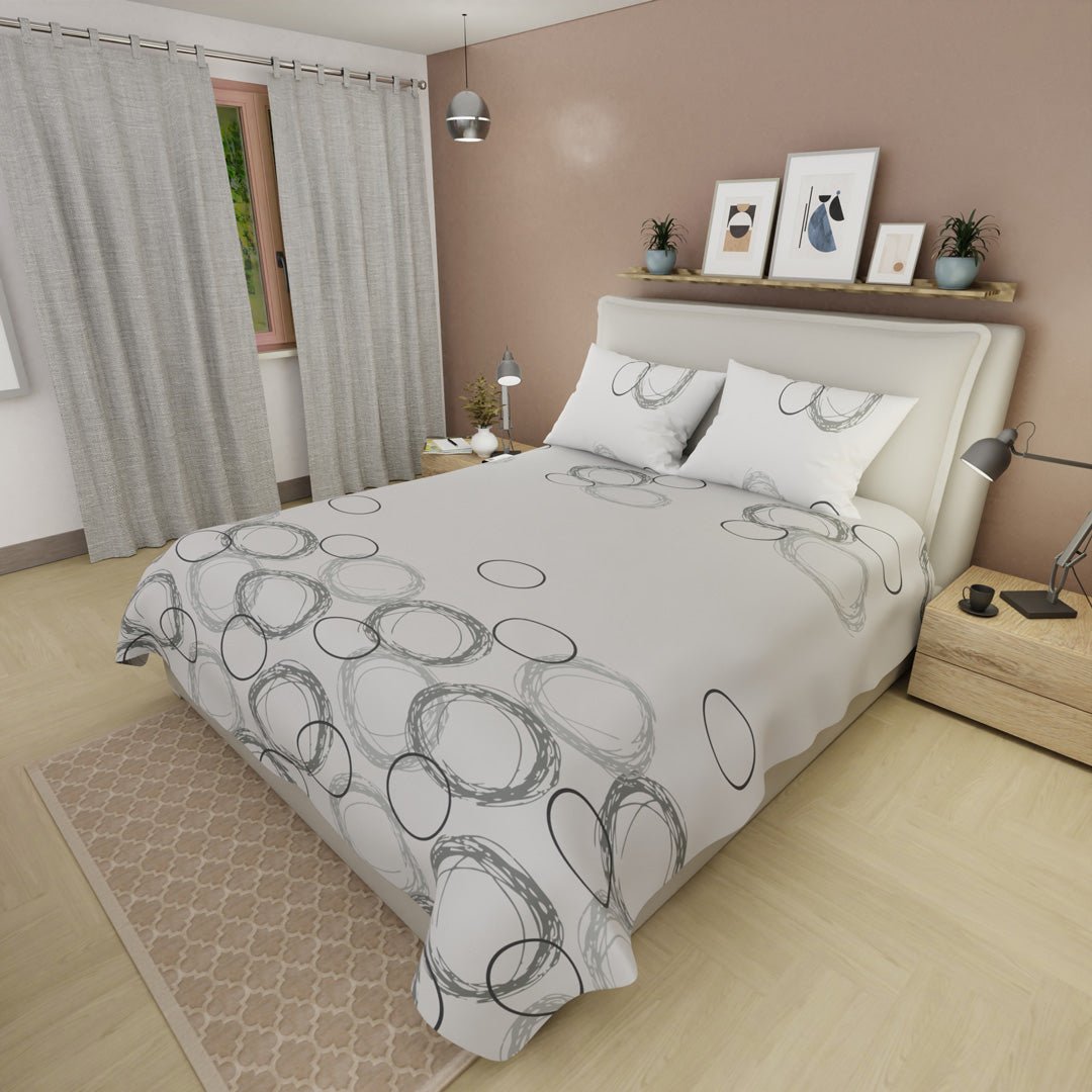 Juego de Sabanas Aros al Viento Gris Para Cama Doble 140 X 190 Cm 250 Hilos de Circulos - SABANAS | Bylmo