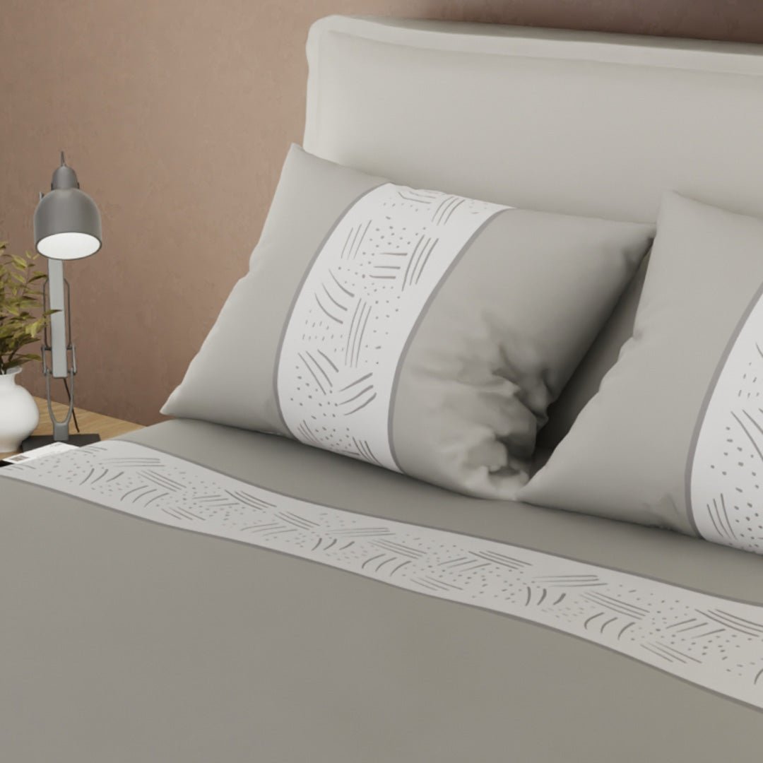 Juego de Sabanas Horizonte Gris y Artiko Para Cama Doble 140 X 190 Cm 250 Hilos de Lineas - SABANAS | Bylmo