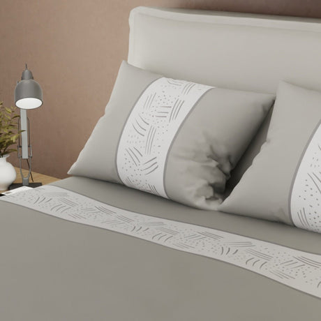 Juego de Sabanas Horizonte Gris y Artiko Para Cama Doble 140 X 190 Cm 250 Hilos de Lineas - SABANAS | Bylmo