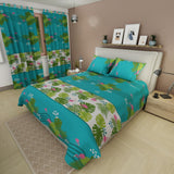 Juego de Sabanas Paraíso Tropical Azul y Blanco Para Cama King 200 X 200 Cm de Hojas - SABANAS | Bylmo