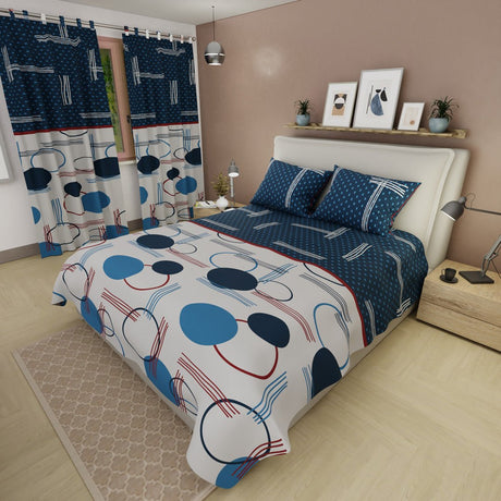 Juego de Sabanas Estelar Azul y Blanco Para Cama King 200 X 200 Cm de Circulos Y Lineas - SABANAS | Bylmo