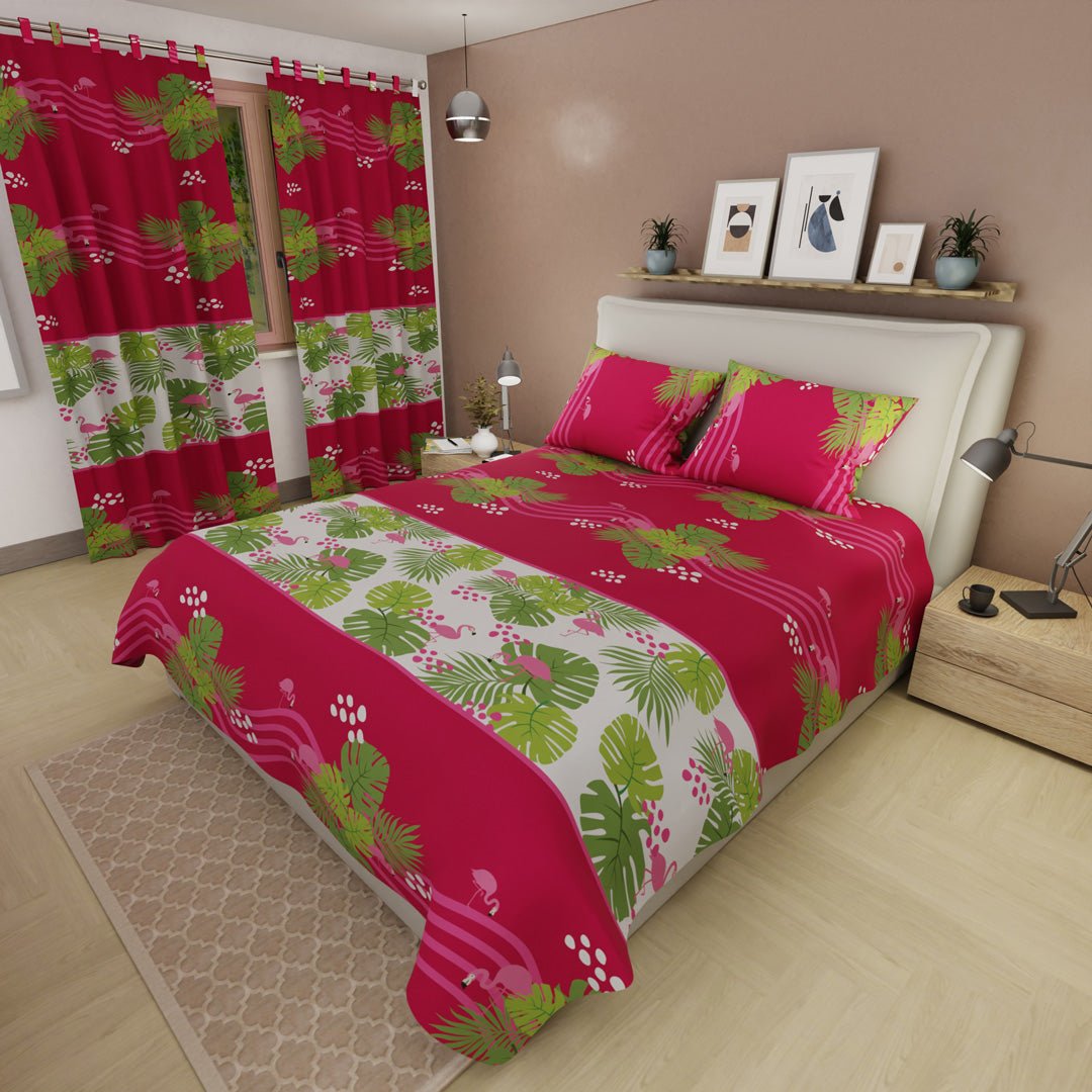 Juego de Sabanas Paraíso Tropical Salmón Para Cama King 200 X 200 Cm de Hojas - SABANAS | Bylmo