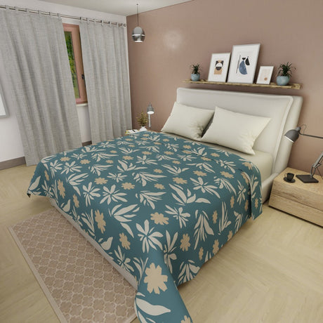 Juego de Sabanas Tendenza Azul y Blanco Para Cama Doble 140 X 190 Cm de Hojas - SABANAS | Bylmo