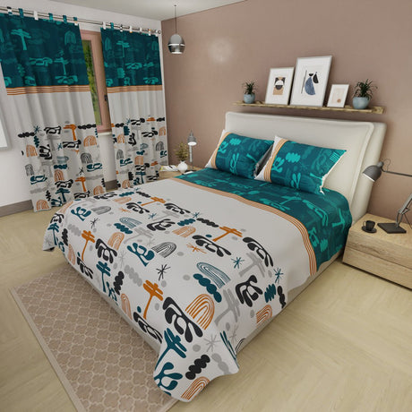 Juego de Sabanas Símbolos del Cielo Blanco y Azul Para Cama Queen 160 X 190 Cm de Figuras - SABANAS | Bylmo