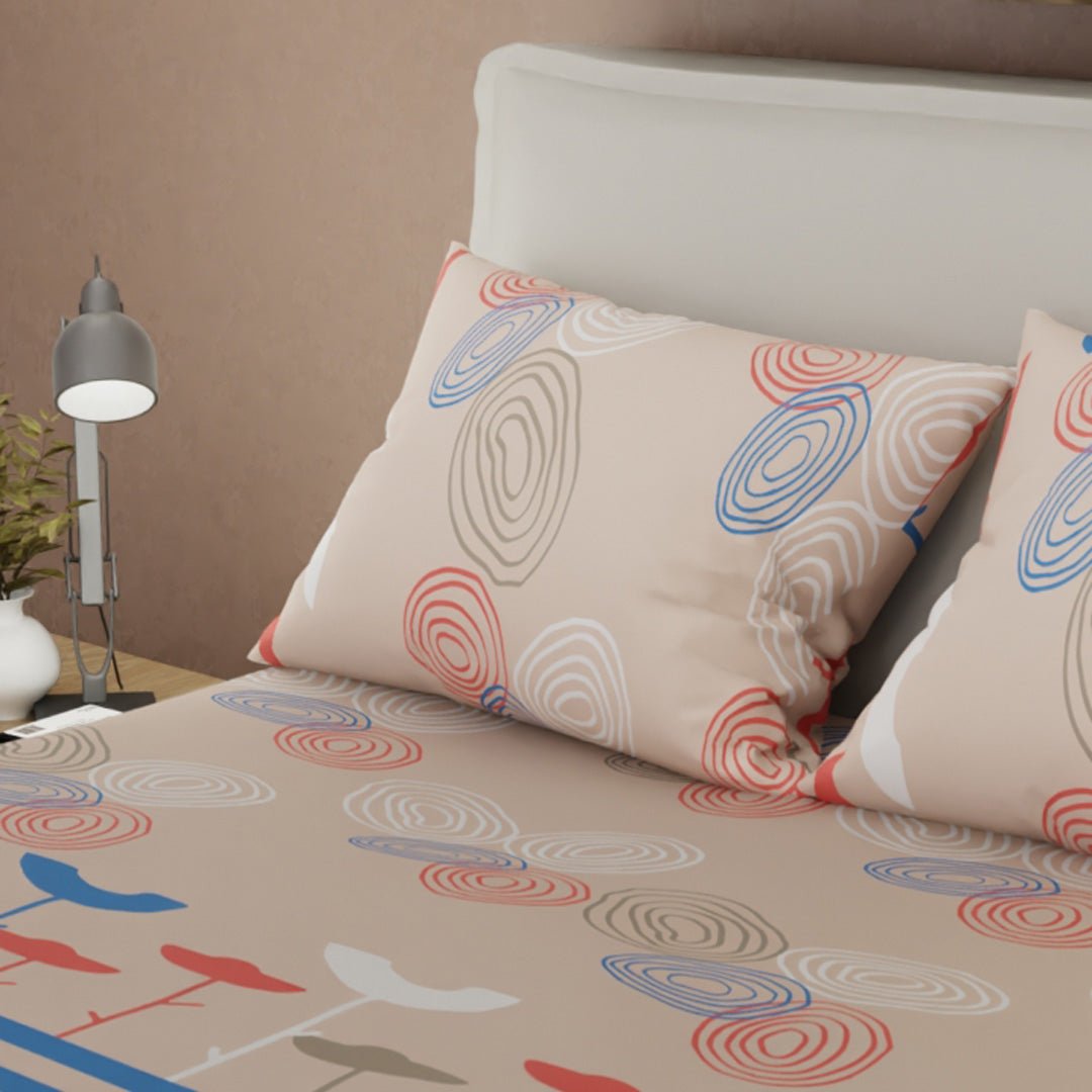 Juego de Sabanas Espiral de Sueños Crema Para Cama Queen 160 X 190 Cm de Circulos Y Flores - SABANAS | Bylmo