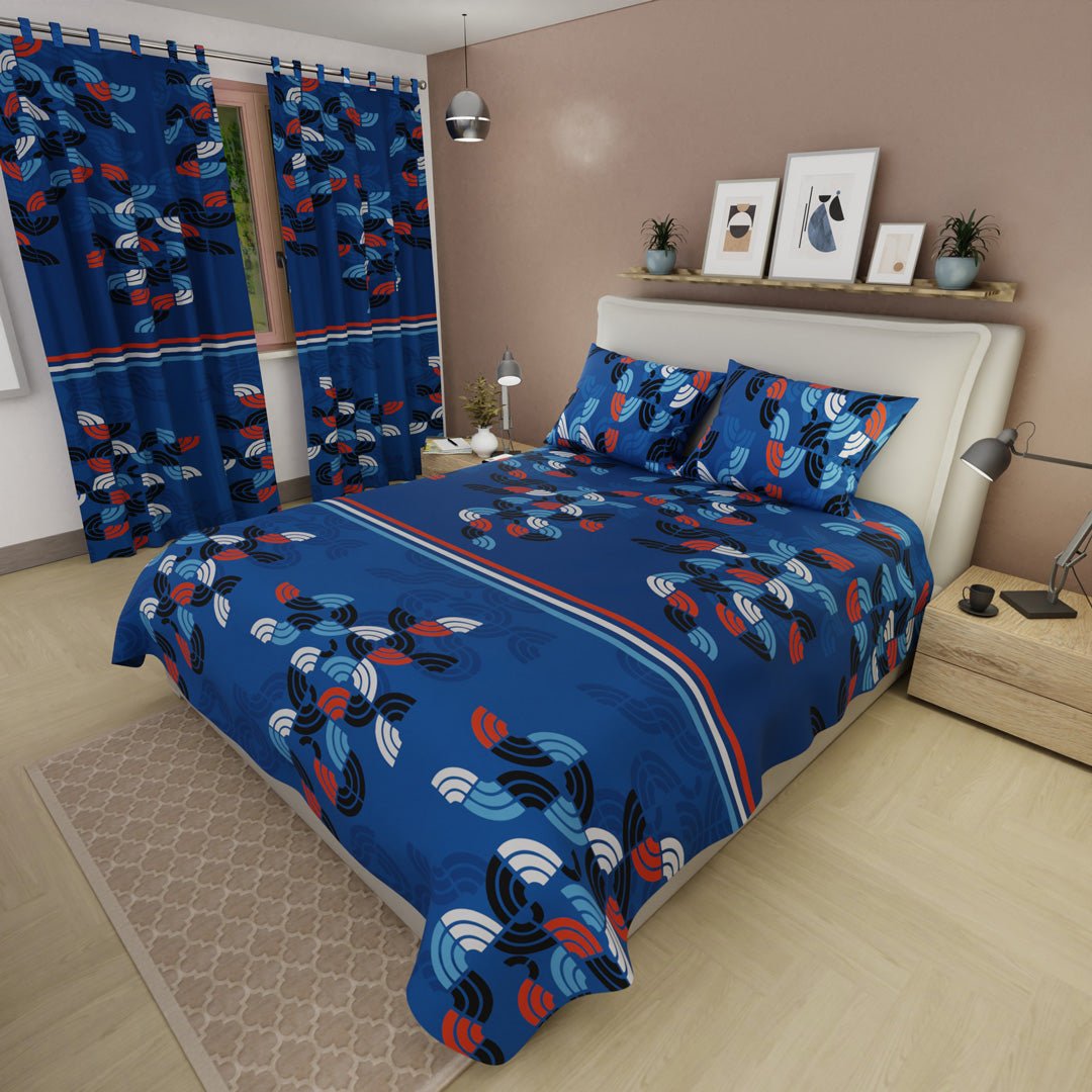 Juego de Sabanas Bosque Acuático Azul Para Cama Semidoble 120 X 190 Cm de Lineas Ondulantes - SABANAS | Bylmo
