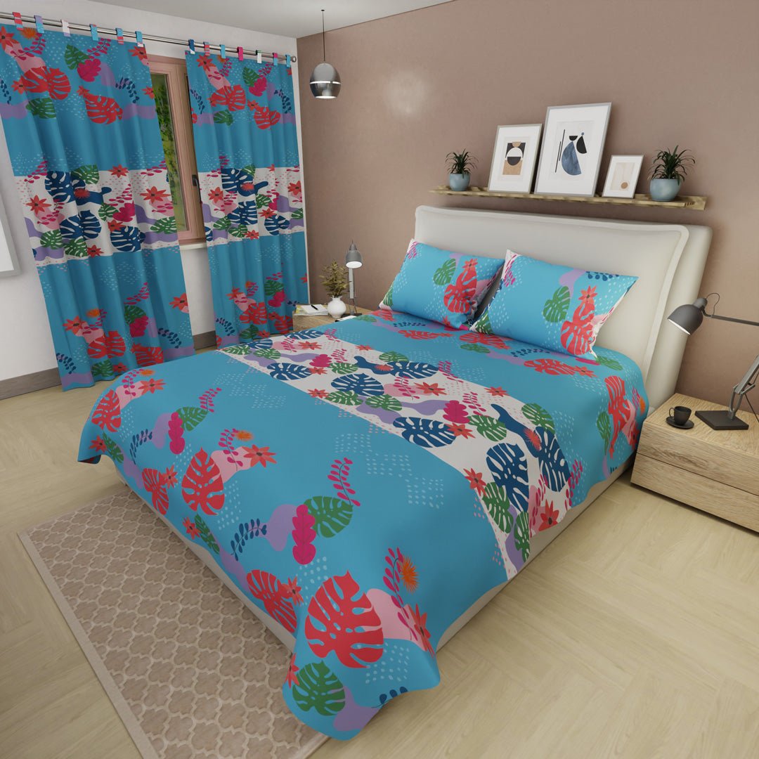 Juego de Sabanas Estampa Tropical Azul y Blanco Para Cama Sencilla 100 X 190 Cm de Tropical - SABANAS | Bylmo