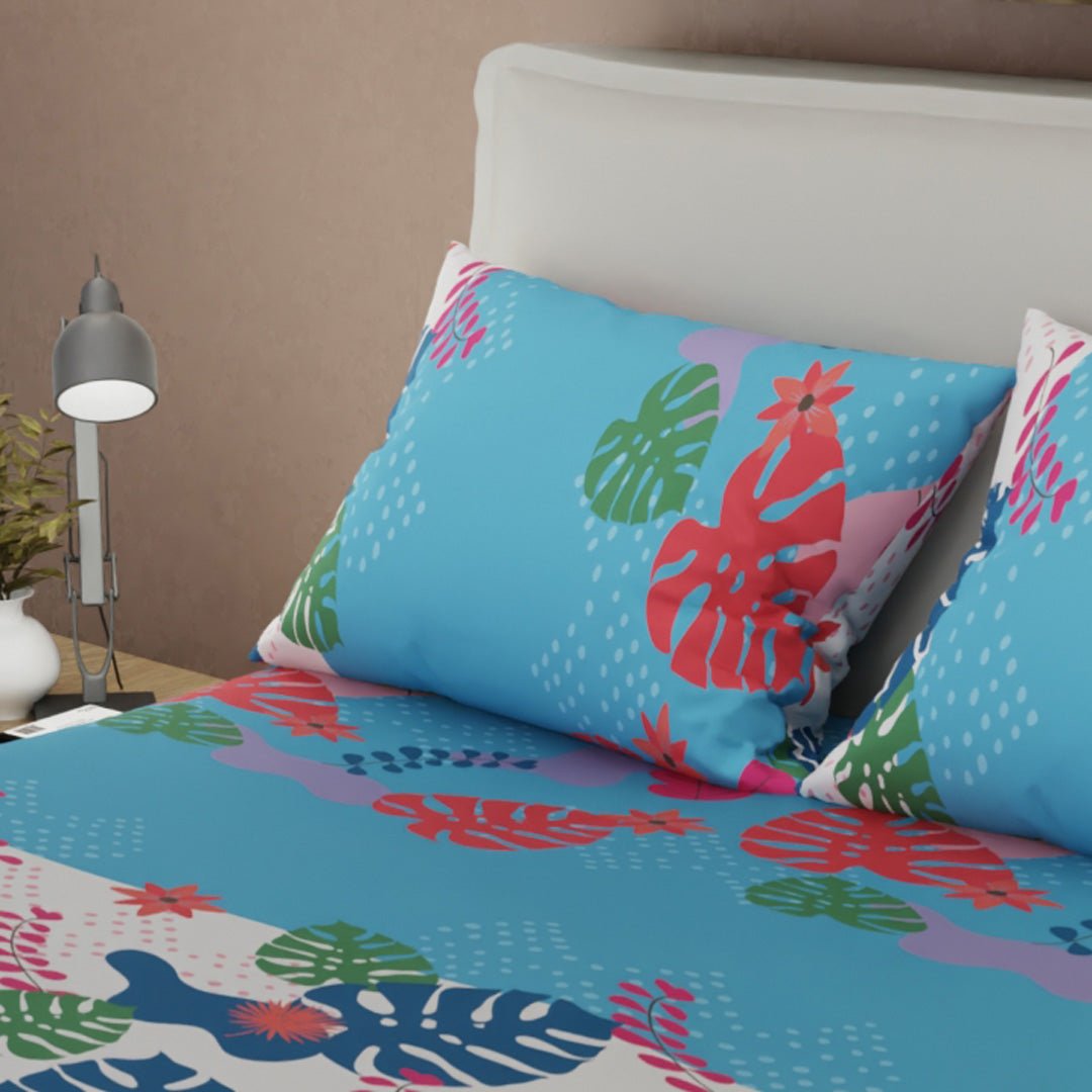 Juego de Sabanas Estampa Tropical Azul y Blanco Para Cama Sencilla 100 X 190 Cm de Tropical - SABANAS | Bylmo