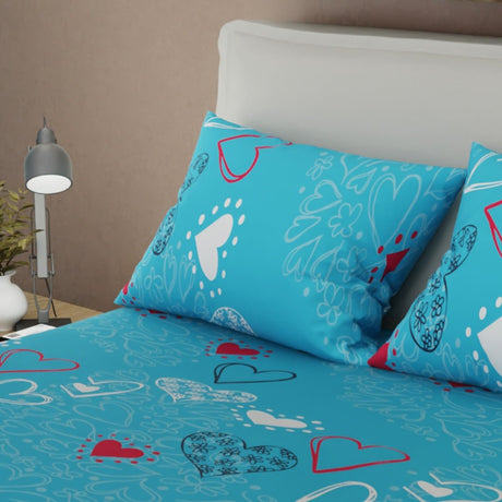 Juego de Sabanas Love & Color Azul Para Cama Sencilla 100 X 190 Cm de Corazones - SABANAS | Bylmo