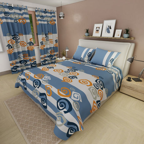 Juego de Sabanas Giros de Fantasía Azul Claro y Blanco Para Cama Sencilla 100 X 190 Cm de Espiral - SABANAS | Bylmo