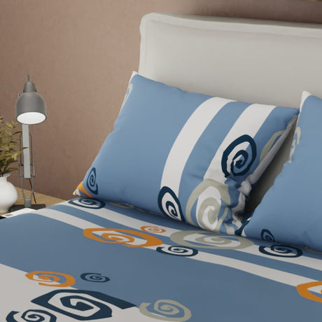 Juego de Sabanas Giros de Fantasía Azul Claro y Blanco Para Cama Sencilla 100 X 190 Cm de Espiral - SABANAS | Bylmo