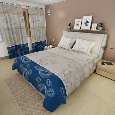 Juego de Sabanas Órbita Estelar Beige y Azul Para Cama Sencilla 100 X 190 Cm de Circulos - SABANAS | Bylmo