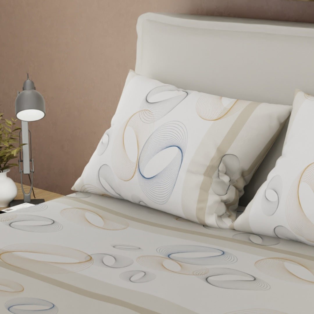 Juego de Sabanas Órbita Estelar Beige y Azul Para Cama Sencilla 100 X 190 Cm de Circulos - SABANAS | Bylmo