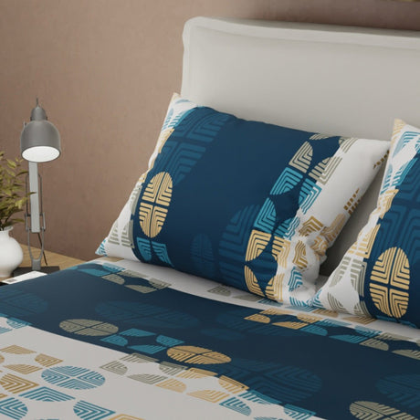 Juego de Sabanas Noche Geométrica Azul Oscuro y Blanco Para Cama Sencilla 100 X 190 Cm de Figuras Geometricas - SABANAS | Bylmo