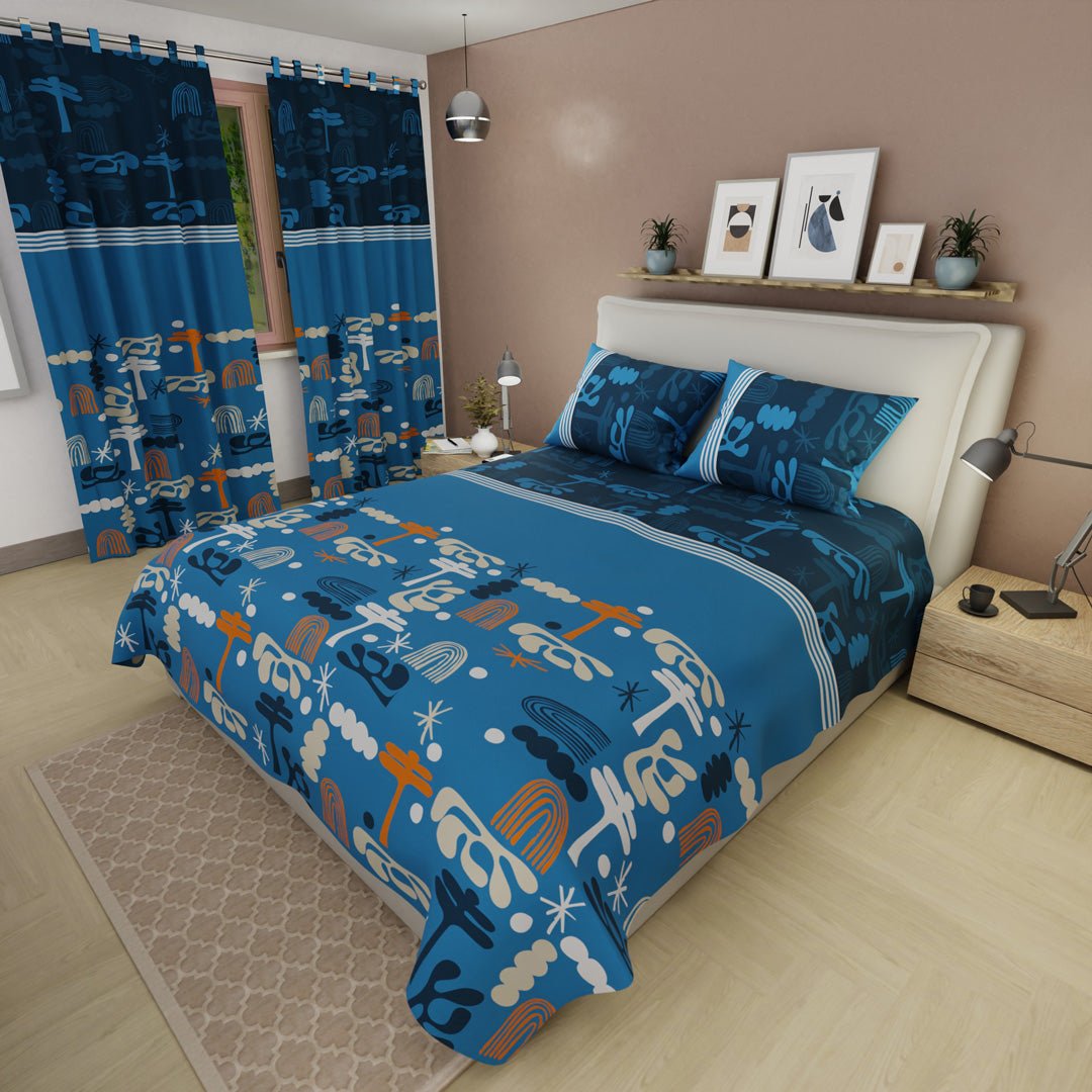 Juego de Sabanas Símbolos del Cielo Azul Oscuro y Azul Para Cama Sencilla 100 X 190 Cm de Figuras - SABANAS | Bylmo