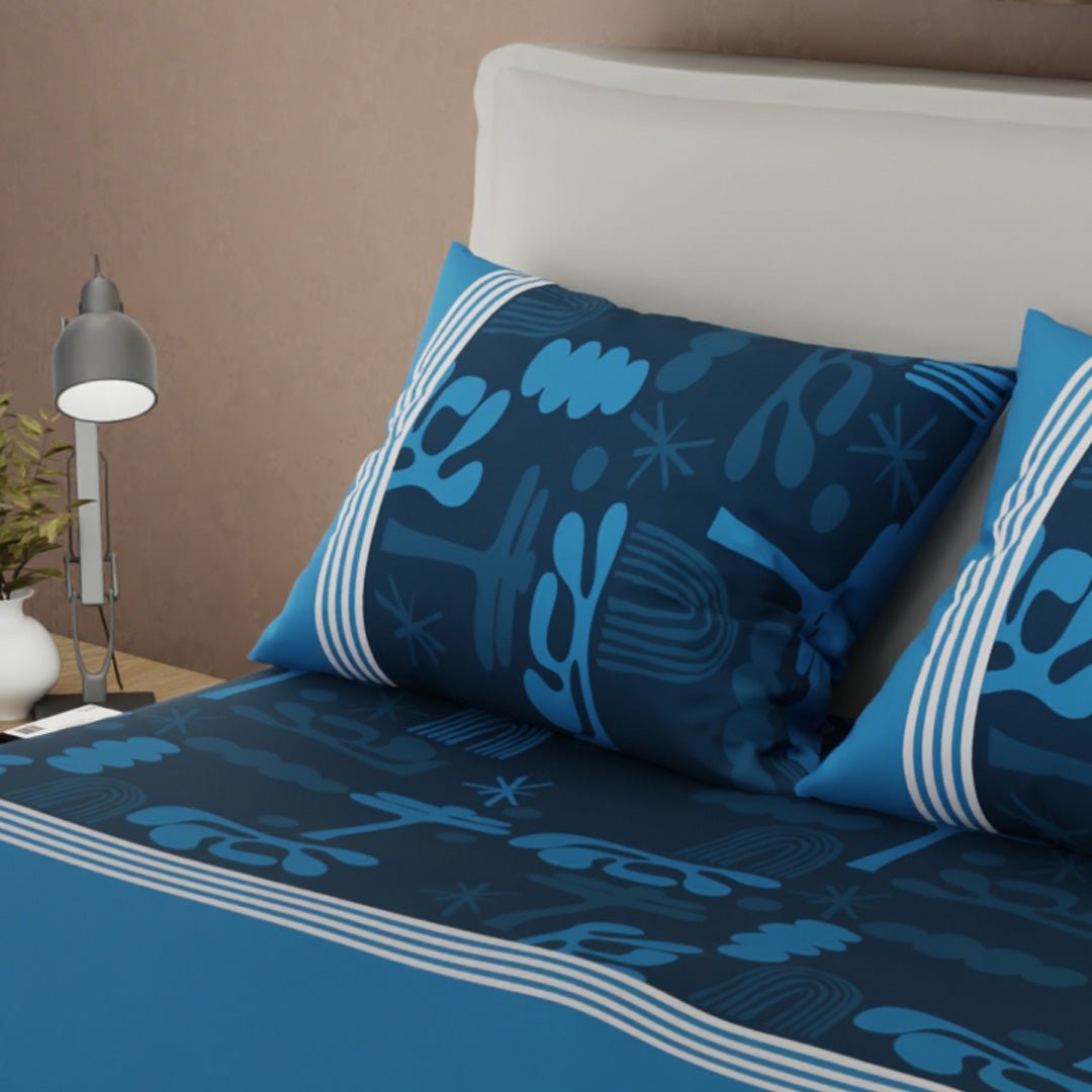 Juego de Sabanas Símbolos del Cielo Azul Oscuro y Azul Para Cama Sencilla 100 X 190 Cm de Figuras - SABANAS | Bylmo