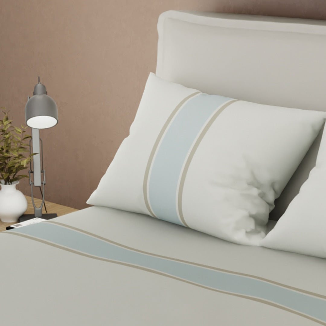 Juego de Sabanas Dulce Aurora Gris Para Cama Doble 140 X 190 Cm 180 Hilos de Lineas Y Puntos - SABANAS | Bylmo