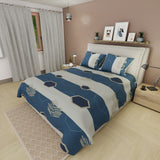 Juego de Sabanas Horizonte Azul y Blanco Para Cama Doble 140 X 190 Cm 180 Hilos de Hexagonos