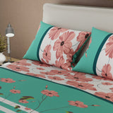 Juego de Sabanas Primavera Verde y Rosado Para Cama Doble 140 X 190 Cm de Flores - SABANAS | Bylmo