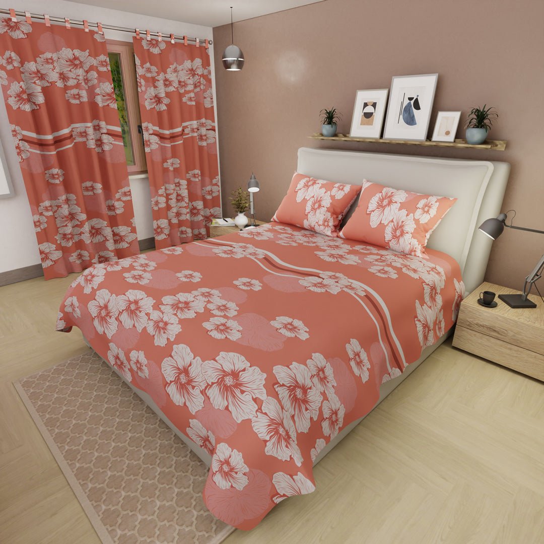 Juego de Sabanas Primavera Naranja Para Cama Doble 140 X 190 Cm de Flores - SABANAS | Bylmo