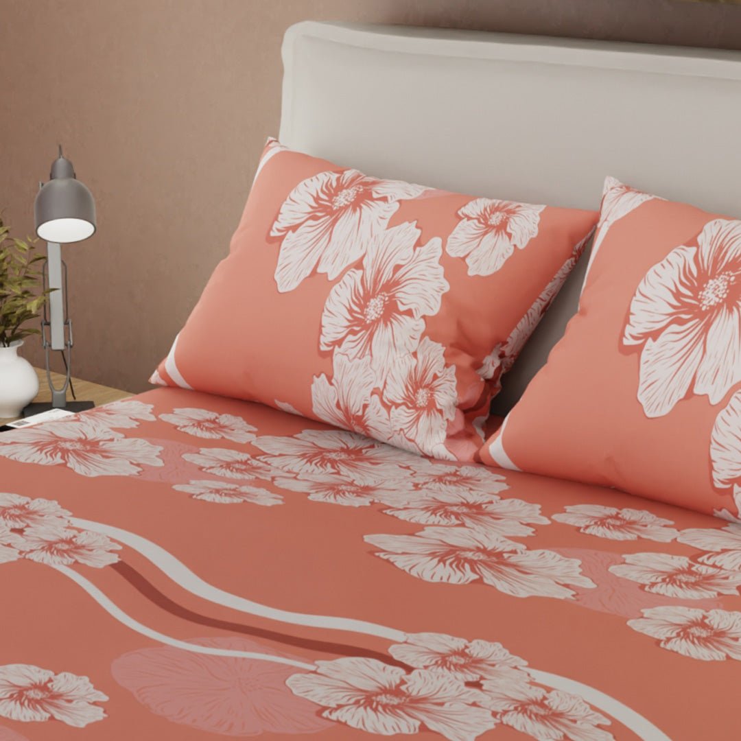 Juego de Sabanas Primavera Naranja Para Cama Doble 140 X 190 Cm de Flores - SABANAS | Bylmo