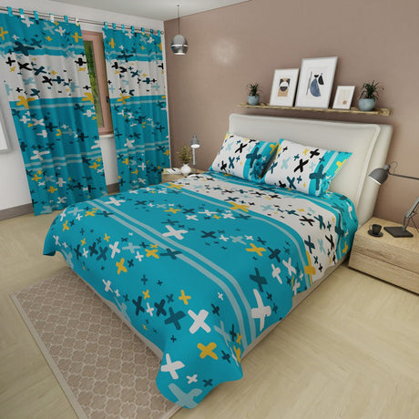 Juego de Sabanas Vibes Azul y Blanco Para Cama Doble 140 X 190 Cm de Cruces - SABANAS | Bylmo