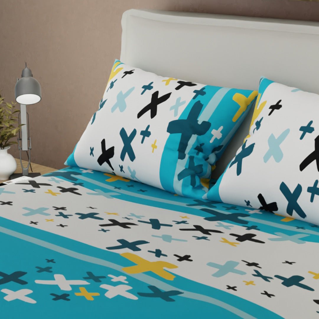 Juego de Sabanas Vibes Azul y Blanco Para Cama Doble 140 X 190 Cm de Cruces - SABANAS | Bylmo