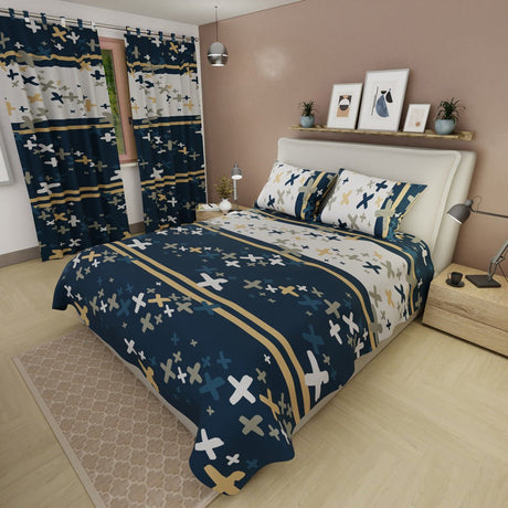 Juego de Sabanas Galaxy Azul y Blanco Para Cama Doble 140 X 190 Cm de Cruces - SABANAS | Bylmo