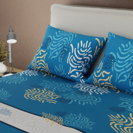 Juego de Sabanas Marea Azul Para Cama Doble 140 X 190 Cm de Lineas Ondulantes - SABANAS | Bylmo