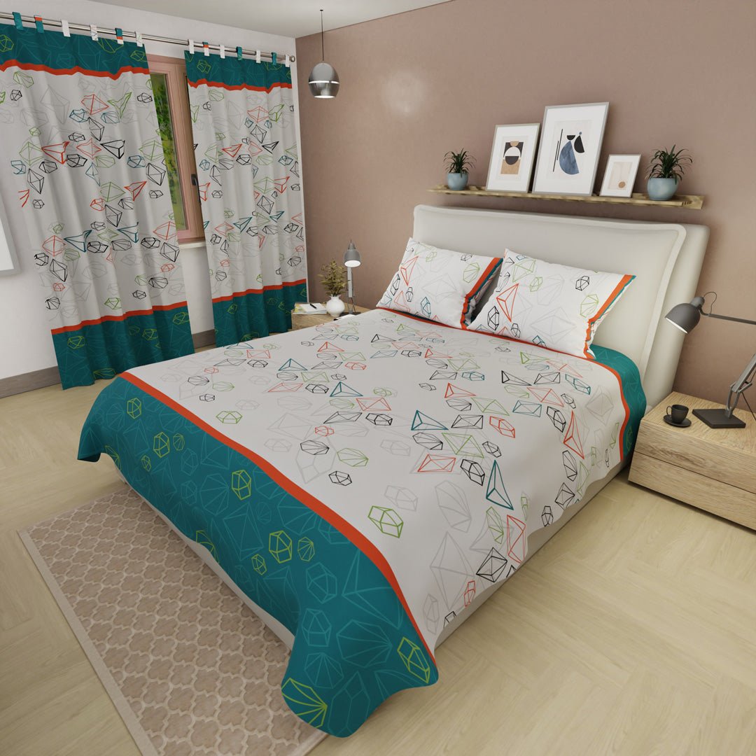 Juego de Sabanas Primavera Geométrica Blanco y Azul Para Cama Doble 140 X 190 Cm de Figuras Geometricas - SABANAS | Bylmo