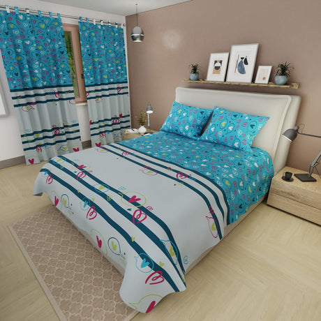 Juego de Sabanas Vuelo de Colores Azul y Blanco Para Cama Doble 140 X 190 Cm de Corazones - SABANAS | Bylmo