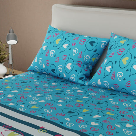 Juego de Sabanas Vuelo de Colores Azul y Blanco Para Cama Doble 140 X 190 Cm de Corazones - SABANAS | Bylmo