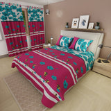 Juego de Sabanas Encanto Floral Fucsia y Azul Para Cama Doble 140 X 190 Cm de Hojas - SABANAS | Bylmo