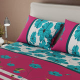Juego de Sabanas Encanto Floral Fucsia y Azul Para Cama Doble 140 X 190 Cm de Hojas - SABANAS | Bylmo